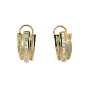14K Yellow Gold Medium Hoop Baguette Diamond Earrings