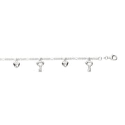 Sterling Silver Dangle Key and Hearts Anklet