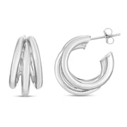 Sterling Silver 21mm Triple Barrelled Hoop Earrings