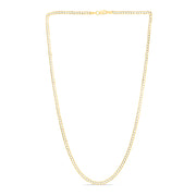 14K Yellow Gold 2.6mm White Pave Curb Chain Necklace