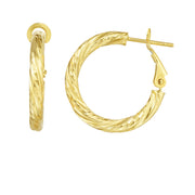 14K Yellow Gold 3x15mm Diamond Cut Twist Omega Back Hoop Earrings