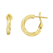 14K Yellow Gold 3x10mm Diamond Cut Twist Omega Back Hoop Earrings
