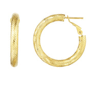14K Yellow Gold 4x20mm Diamond Cut Omega Back Hoop Earrings
