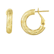14K Yellow Gold 4x10mm Diamond Cut Omega Back Hoop Earrings