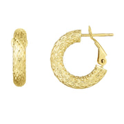 14K Yellow Gold 4x10mm Textured Omega Back Hoop Earrings