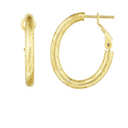 14K Yellow Gold Oval Diamond Cut Omega Back Hoop Earrings