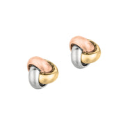 14K Tri-Color Gold Medium Polished Love Knot Stud Earrings