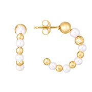 14K Yellow Gold Pearl & Bead C Hoop Earrings