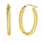14K Yellow Gold Large Oval Twist Hoop Earrings