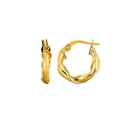 14K Yellow Gold 3x15mm Twist Hoop Earrings
