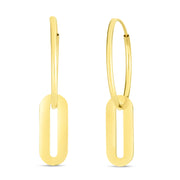 14K Yellow Gold Paperclip Hoop Drop Earrings