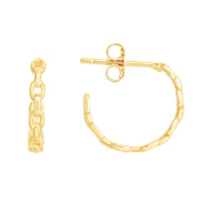 14K Yellow Gold Oval Chain Links C Hoop Earrings