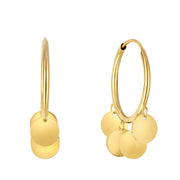 14K Yellow Gold Circle Charm Hoop Earrings
