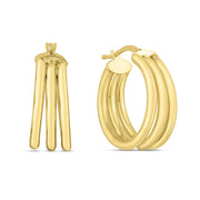 14K Yellow Gold 15mm Large Triple Row Hoop Earrings
