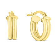 14K Yellow Gold 8mm Wide Double Row Round Hoop Earrings
