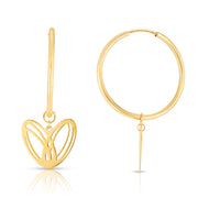 14K Yellow Gold Loopy Heart Drop Hoop Earrings