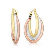 14K Tri-Color Gold Polished Triple Row Hoop Earrings