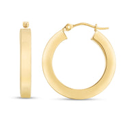 14K Yellow Gold 3mm Square Tube Hoop Earrings