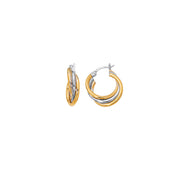 14K Two-Tone Gold Polished Triple Row Hoop Earrings