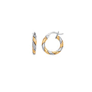 14K Two-Tone Gold 2x15mm Twist Hoop Earrings