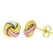 14K Tri-Color Gold Textured Love Knot Stud Earrings