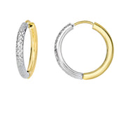 14K Two-Tone Gold Diamond Cut Hoop Earrings