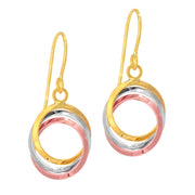 14K Tri-Color Gold Open Circle Dangle Earrings