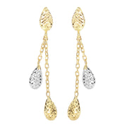 14K Two-Tone Gold Diamond Cut Double Tear Drop Earrings