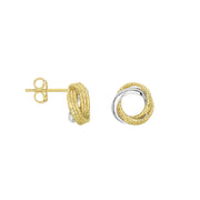 14K Two-Tone Gold Diamond Cut & Polished Open Center Love Knot Stud Earrings
