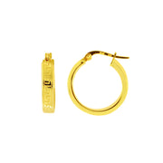 14K Yellow Gold Greek Key Exterior Hoop Earrings