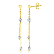 14K Two-Tone Gold Diamond Cut Bead Station Drop Earrings