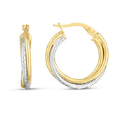 14K Two-Tone Gold Twisted Hoop Earrings