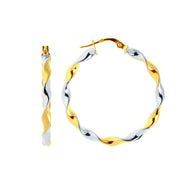 14K Two-Tone Gold Medium Round Twist Hoop Earrings