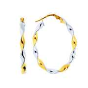 14K Two-Tone Gold Oval Twist Hoop Earrings