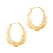 14K Yellow Gold Puffy Scalloped Back to Back Hoop Earrings