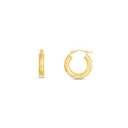 14K Yellow Gold 3mm Diamond Cut & Polished Design Hoop Earrings