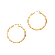 14K Yellow Gold 3mm Diamond Cut & Polished Design Hoop Earrings