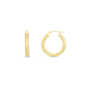 14K Yellow Gold 3x20mm Diamond Cut Hoop Earrings