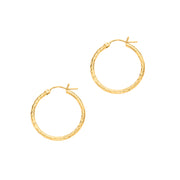 14K Yellow Gold 2mm Diamond Cut Hoop Earrings