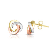 14K Tri-Color Gold Polished Love Knot Stud Earrings