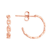 14K Rose Gold Oval Chain Link C Hoop Earrings