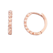 14K Rose Gold Round Diamond Cut Huggie Earrings