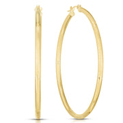 14K Yellow Gold 2mm Diamond Cut & Polished Design Hoop Earrings