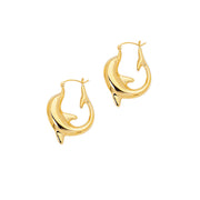 14K Yellow Gold Large Dolphin Back to Back Hoop Earrings