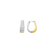 14K Two-Tone Gold Reversible Diamond Cut Huggie Earrings