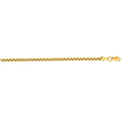 14K Yellow Gold 2.5mm Solid Round Box Chain Necklace