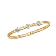 14K Two-Tone Gold Basketweave Diamond Accent Bangle Bracelet