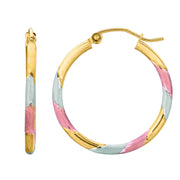14K Tri-Color Gold Polished Hoop Earrings
