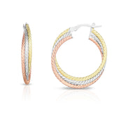 14K Tri-color Gold Twist Overlap Hoop Earrings