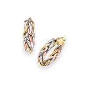 14K Tri-Color Gold Weave Hoop Earrings